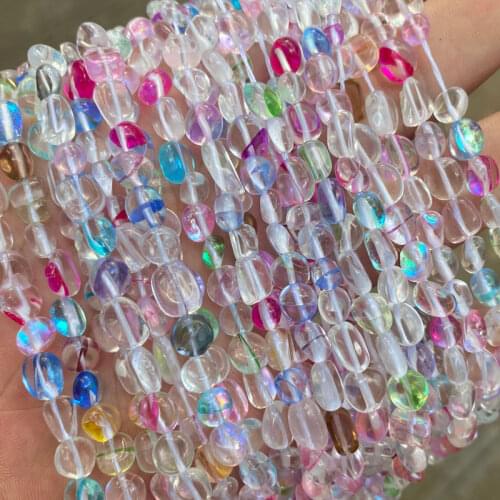 6-8mm Irregular Flash Shimmer Glass Beads Freeform Colorful Pebble Loose Beads DIY Bracelet For Jewelry Making Accessories