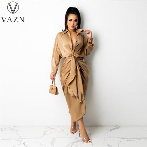 VAZN New 2021 Chiffon Sweet Young Sexy Floor-length Evening Thin Dress Women Elegant Solid Dress Slim Dress Club Shinny Dress