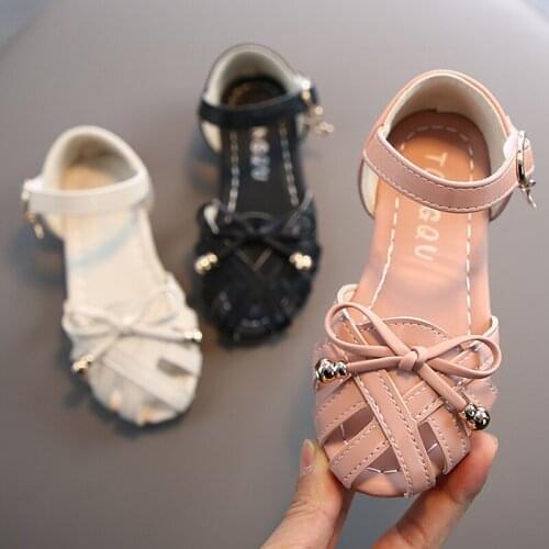 Girls Shoes 2021 Summer Cover Toe Ankle Strap Shoes Hollow Outs Bowtie Princess Shoes Kids Beach Shoes Big Girl sandalias 1-12y