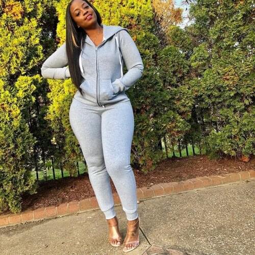 Solid Casual Zipper Two Piece Set Tracksuits Women Fall Hoody Drawstring Sweatshirt Jogger Pants Matching Suit Sportswear Female