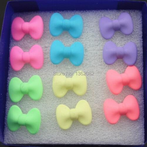 Wholesale 6pairs Girl Womens Neon Color Bow Tie Stud Earrings Gift ME160