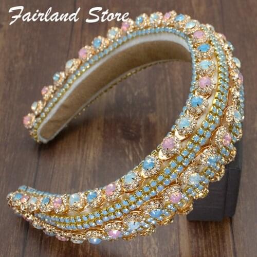 New Personality Palace Style Luxury Sparkly Headband Vintage Baroque Crystal Thick Sponge Hair Bnad Women Party Accessories