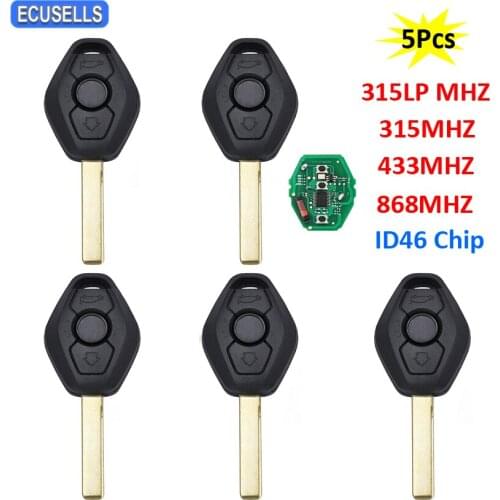 5Pcs/Lot 3 Button Remote Smart Key 315LP MHZ 315MHZ 433MHZ 868MHZ for BMW CAS2 1 3 5 6 Series X5 ID46 Chip HU92 Uncut Blade