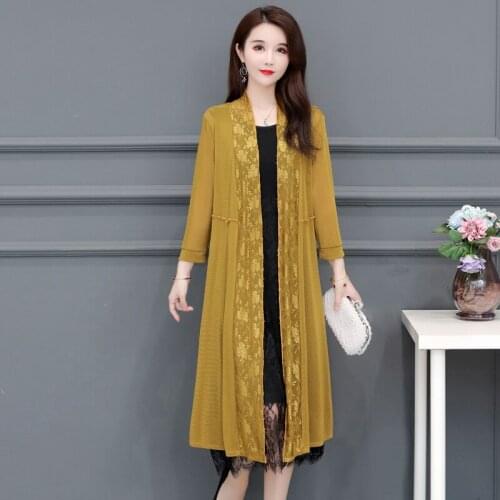 Plus Size 5XL Long Cardigan Sweater Women Poncho 2021 Spring Summer jacquard stitching cardigan jacket Female Tops Coat