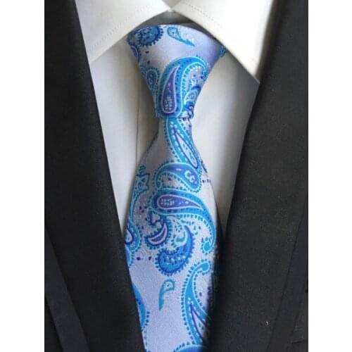 Luxury 8cm Men Classic Design Formal Necktie Set with Handkerchief Fashion Blue Paisley Ties Hanky
