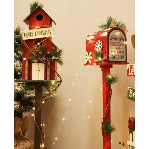 Christmas Decor New Year Wooden Cabin Mailbox Sign Christmas Tree Ornament Indoor Outdoor Craft Mailbox Home Decor Welcome Card