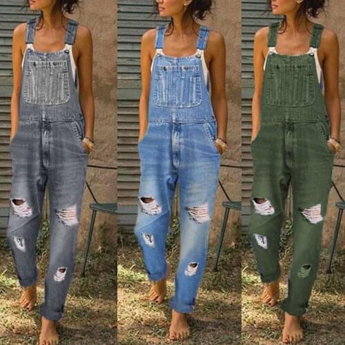 S-5XLWomen Fashion Floral Print Jumpsuit Overalls Boho Pocket Romper Long Playsuit Strap Button Jumpsuit Washable Denim Jumpsuit
