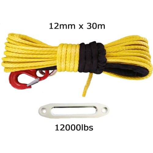 12mm x 30m synthetic winch rope with hook & 12000lbs hawse fairlead for 4wd atv utv off road