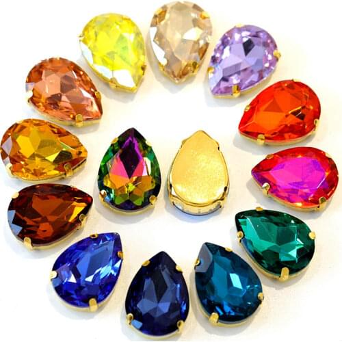 Teardrop Many Colors Glass Sew On Rhinestones With Gold Claw Drop стразы Sew On Claw Rhinestone Glitter Stones For Garment B3550