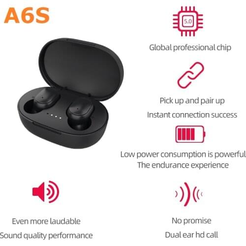 TWS A6S Wireless Bluetooth 5.0 Earphone TWS For Huawei SamgSung Phone Airdots Headsets Noise Cancelling Earbuds for Xiaomi Redmi