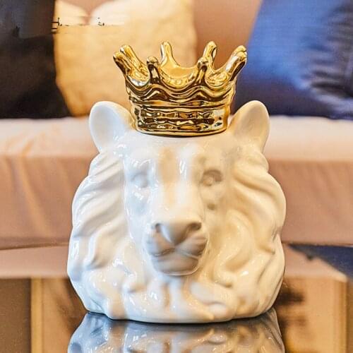 Unique ceramic lion and crown ceramic storage jars Creative Lion Decorative Food Storage pots