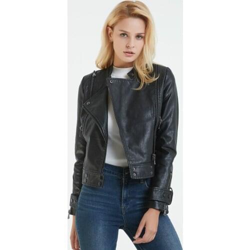 Women Black Moto Biker Jackets Spring Fashion Long Sleeve Short Slim PU Faux Leather Motorcycle Jacket Coat Girl Streetwear Hot