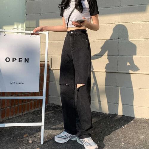 Woman Jeans Pants Spring 2021 Summer High Waist Ripped Jeans Womens Straight Loose Pantalones Vaqueros Mujer