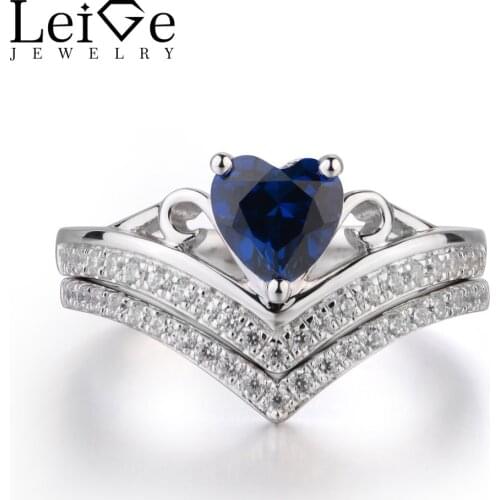 Leige Jewelry Blue Sapphire Ring Promise Ring September Birthstone Heart Cut Blue Gemstone Genuine 925 Sterling Silver Ring Gift