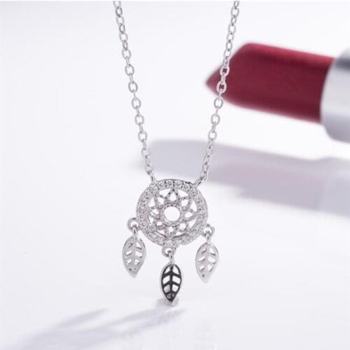 Sole Memory Literary Original Dream Catcher Geometric Leaf Feather 925 Sterling Silver Clavicle Chain Female Necklace SNE519