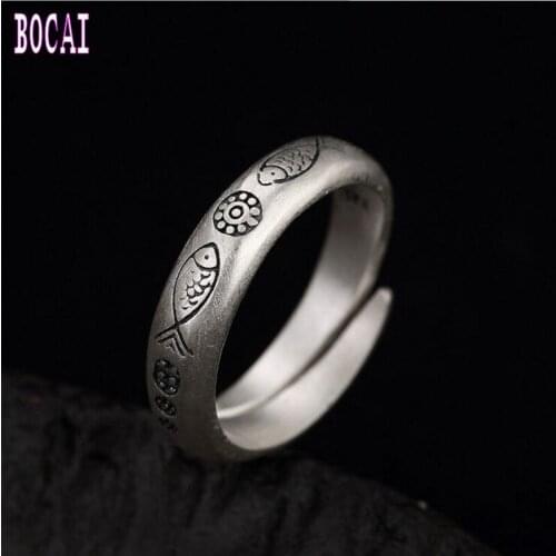 2019 new S990 full silver jewelry retro matte fish flower ring female fashion womans silver ring ladies ring Thai silver ring
