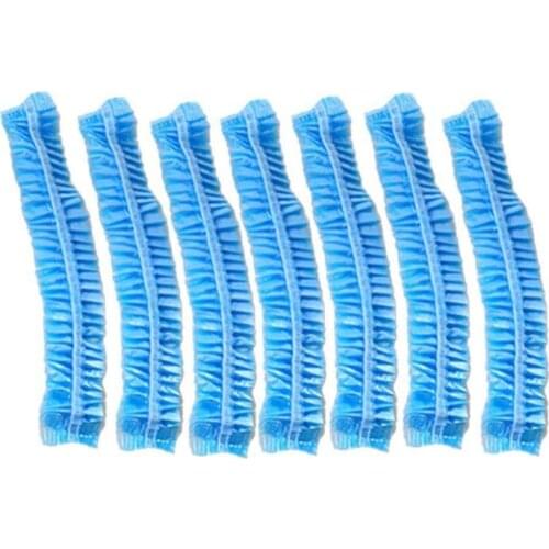 100pcs Clear Disposable Plastic Shower Bath Caps for spa Hair Salon For Hotel/Home Use (Blue)