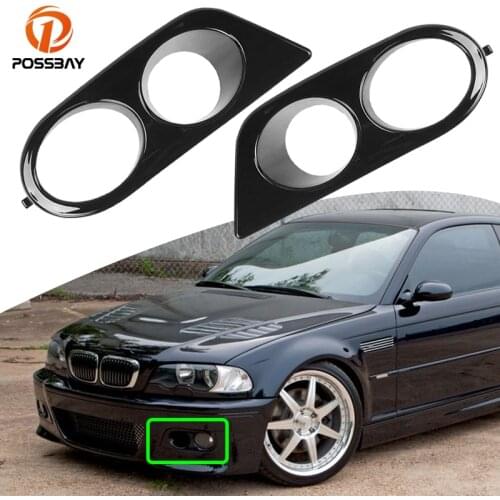 POSSBAY 1 Pair Car Front Fog Lights Grill Cover Air Duct Lamp Hoods Carbon Fiber for BMW E46 M3 2-Door 2001-2006 Exterior Parts