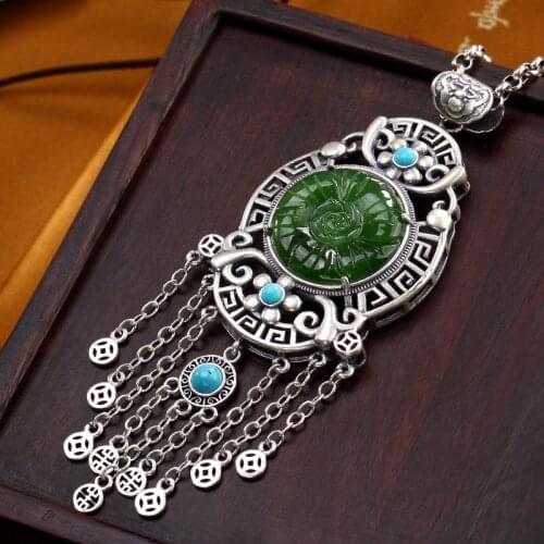 2018 Hot Sale Jasper Circle Plant New S925 Pure Natural Hetian Peony Long Upscale Female Tassel Joker Sweater Chain Pendant