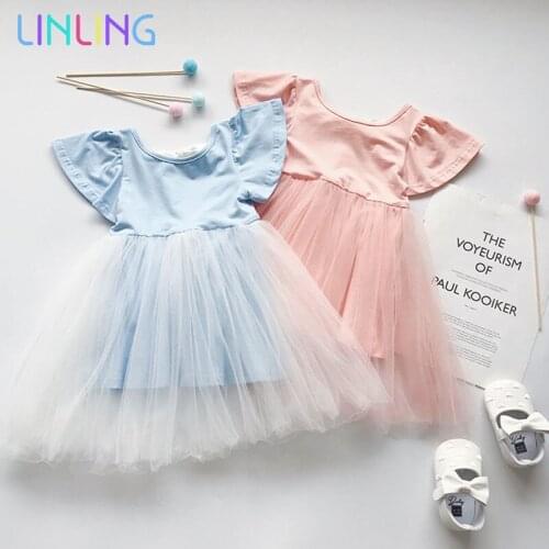 2020 Summer New Cute Girl Dress Mesh Toddler Kid Princess Party Dress Print Back Bow Baby Kids Girl Dress Princess Dress