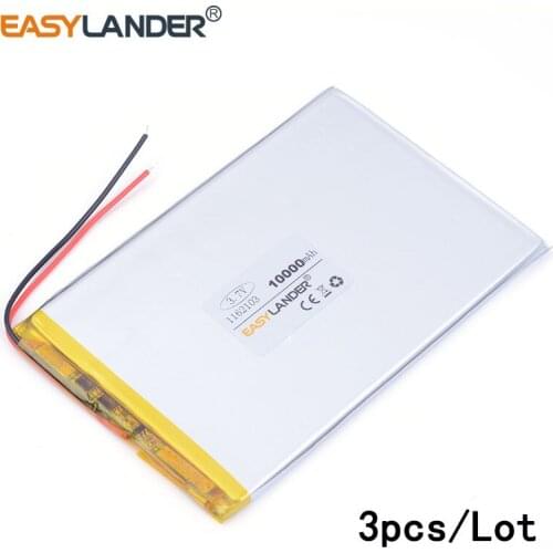 3pcs /Lot 1162103 10000mAh lithium Li ion polymer rechargeable battery For GPS PSP DVD Power bank Tablet PC laptop
