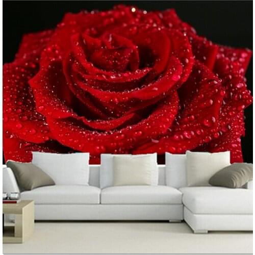 Custom 3D murals,Beautiful romantic red roses,beads papel de parede,living room sofa TV bedroom background wallpaper