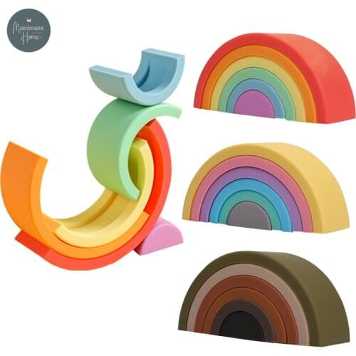 6 pcs Baby Toy Silicone Rainbow Building Blocks Set DIY Montessori Educational Toy Children Construction Toy Teethers for Kids