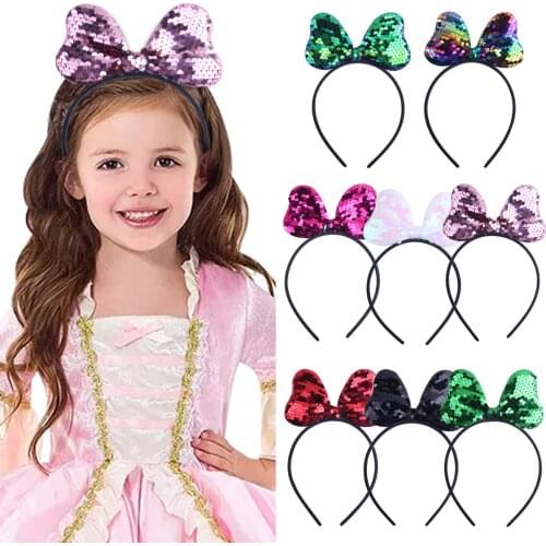 Girls Cartoon Animal Bowknot Sequins Bling Bling Hairbands Children Handmade Headband Hair Accessories