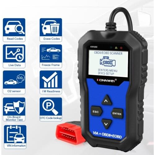 KONNWEI KW350 for VW Audi Skoda Seat OBD2 Scanner Full System Car Diagnostic Tool ABS Airbag Oil Light EPB Automotive Scanner