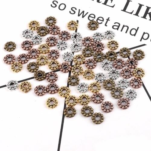 Ancient 6mm 100pcs Daisy Flower Spacers bead Metal Gold Tibetan Silver Spacer Beads for Jewelry Making hole 2mm DIY Bracelet