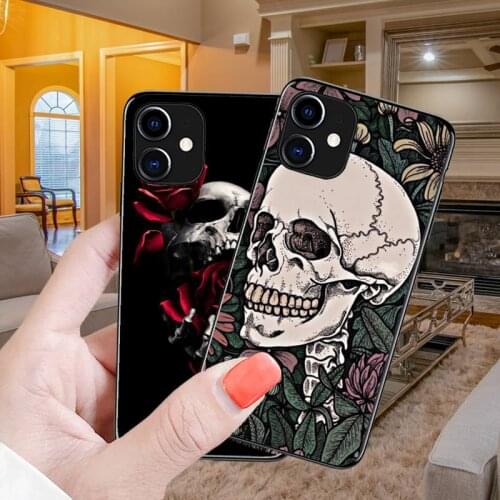 Gothic Fashion Skull Rose Flower Phone Case for iPhone 12 8 7 6 6S Plus X 5S SE 2020 XR 11 12 Pro mini pro XS MAX