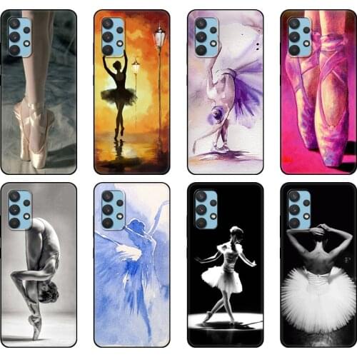 Black tpu Case For Samsung galaxy A32 A42 A52 A72 4g 5g S21 PLUS ultra back cover Ballet Ballerina Dancer Shoes