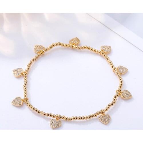 CZ Heart Charms Bracelet Gold Silver Color Elastic Beads Chain High Quality Zircon Womens Jewelry Joyas de mujer Dropshipping