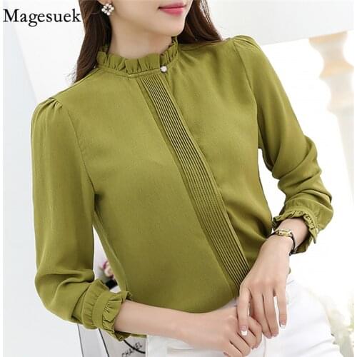 Elegant Chiffon Blouse Women New Plus Size Casual Women Tops And Blouses Ruffles Long Sleeve Loose Shirts For Women Blusas 56C