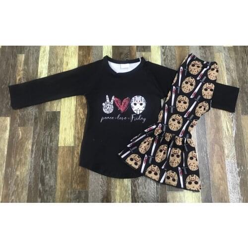 Halloween baby girl boutique peace and love black grimace long sleeve bell bottom set