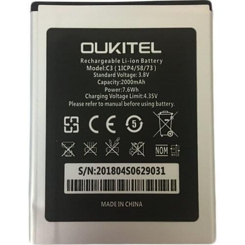 ISUNOO Oukitel C3 Battery Original 2000mAh Backup Battery Replacement For Oukitel C3 Mobile Phone