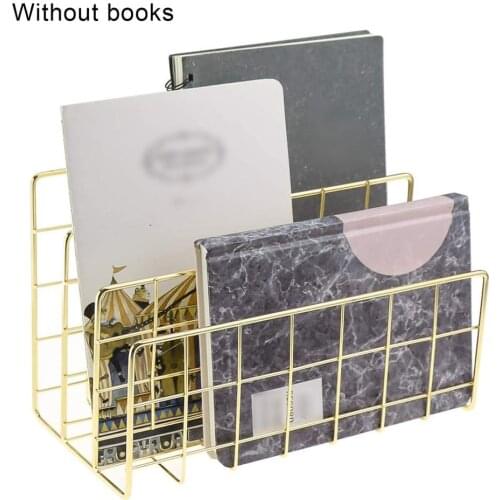 New Wrought Iron Metal Three Grid Bookshelf Creative Book Stand Desktop Decoration File And Book Organizer