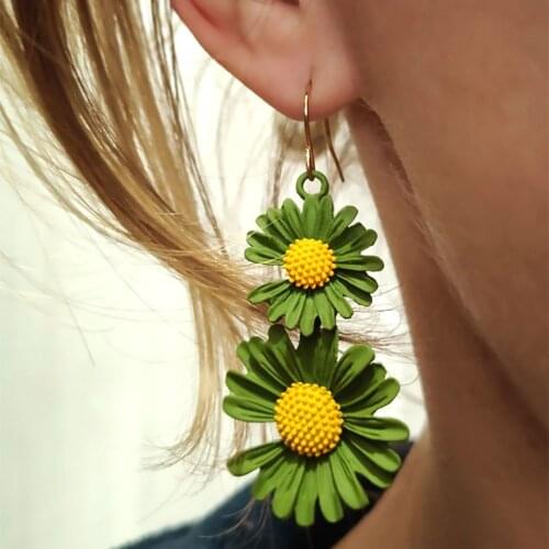 FNIO 2021 Korean Flower Drop Earrings Summer Beach Party Statement Daisy Earring for Woman Boho Fashion Jewelry Girl Gift