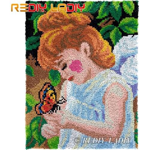 Latch Hook Rug Girl with Buttery Plush Wall Tapestry Kit DIY Carpet Rug Chunky Yarn Crafts Crochet Floor Mat Home Decor 61*81cm