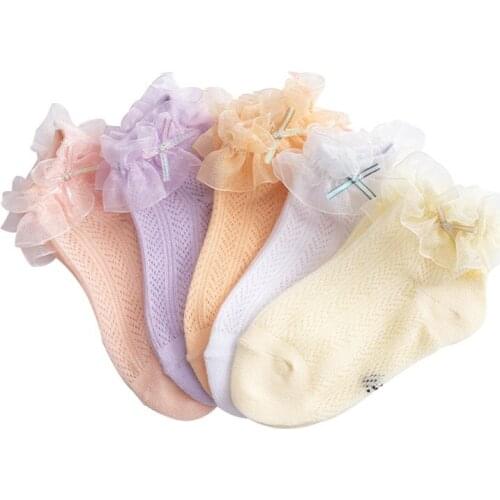 Lace Princess Baby Girls Socks Cute Bow Summer Mesh Newborn Socks Infant Toddler Soft Cotton Short Socks