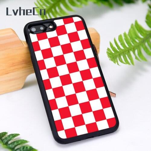 LvheCn Silicone Rubber Phone Case Cover for iPhone 6 6S 7 8 Plus X XS XR 11 12 Mini Pro Max CHECKERBOARD PATTERNS RED AND WHITE