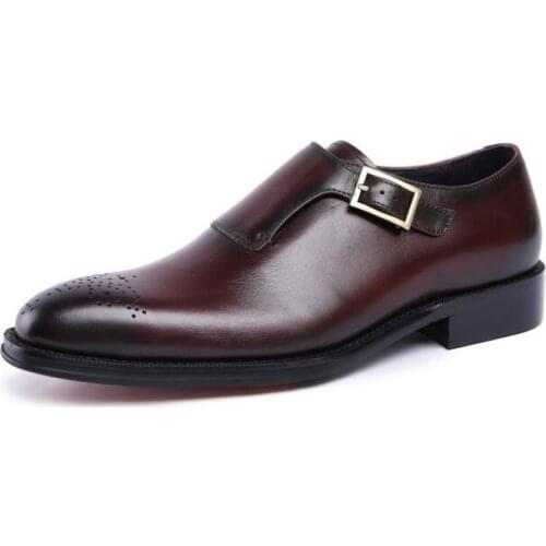 New fashion handmade mens dress shoes genuine leather formal dress shoes slip on buckle carved wedding shoes