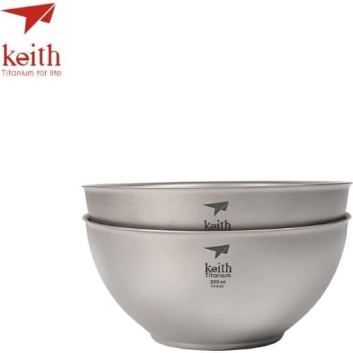 Keith Titanium 250ml Bowls Set Ultralight Camping Portable Travel Tableware Double Wall Pure Titanium Bowls 2 Pcs