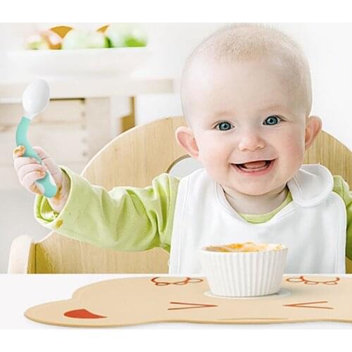 Baby Feeding Spoon Set Children Curved Handle Easy Grip Elbow Training Kit BPA Free Solid Color Fork