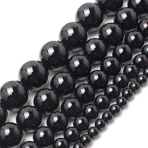 Natural Smooth Black Agates Beads 4 6 8 10 12mm Round Loose Spacer Stone Beads For Jewelry Making Bracelet Necklace Accessories