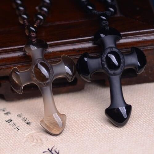 Natural ice Obsidian Crystal Pendant cross Jesus fashion jewelry lovers of evil men and women body