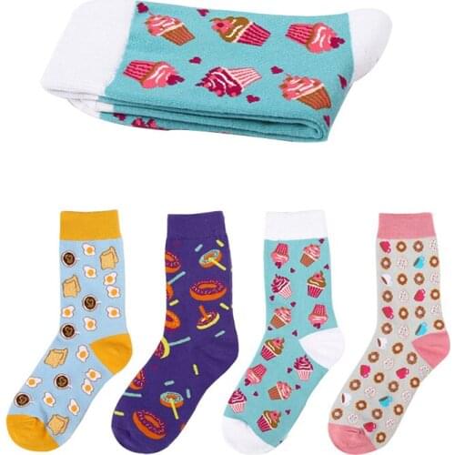 6 Pair Women Socks Cute cartoon Printing Creative Food Women Socks Omelette Ice Cream Donuts Bread Casual life Home Funny Socks