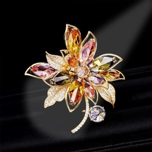 SWOUR New Fashion Jewelry Luxury Colorful Crystal Zircon Flower Design Top Quality Suit Apparel Brooch Pin Collar For Women S570