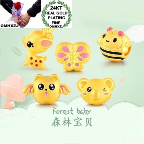 OMHXZJ Wholesale CA386 European Fashion Fine Woman Man Party Birthday Wedding Gift Bee Deer Beads DIY 24KT Gold Pendant Charm