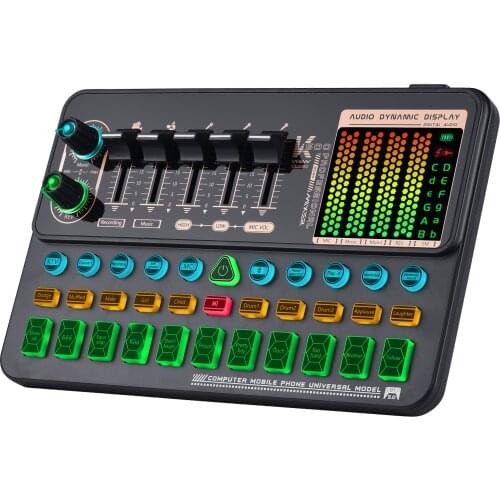 Muslady SK500 Portable Live Sound Card Voice Changer Device Audio Mixer Kit with Microphone Mic Stand Earphone for Live Karaoke